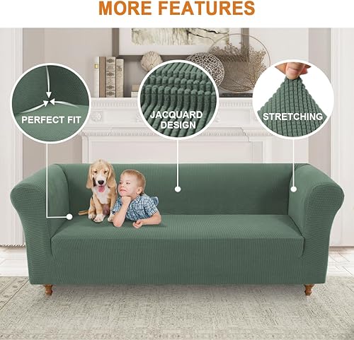Miniatura 2 de Funda elástica Chesterfield para sofá, funda de tela jacquard para sofá de 3 cojines, protector de muebles antideslizante resistente a mascotas,