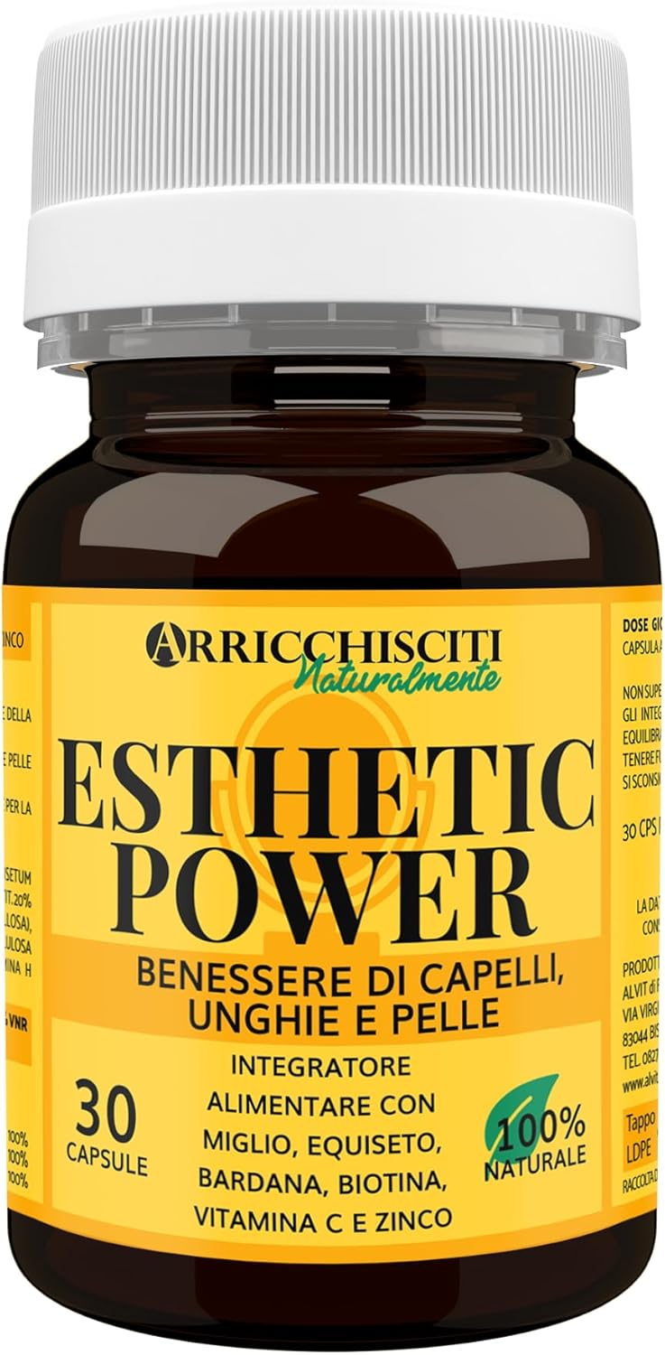 Voedingssupplement voor haar, nagels en huid voor dames en heren met gierst, paardenstaart, klis, biotine, vitamine C en zink, natuurlijke haaruitval, versterkt nagels en collageen huid, Esthetic