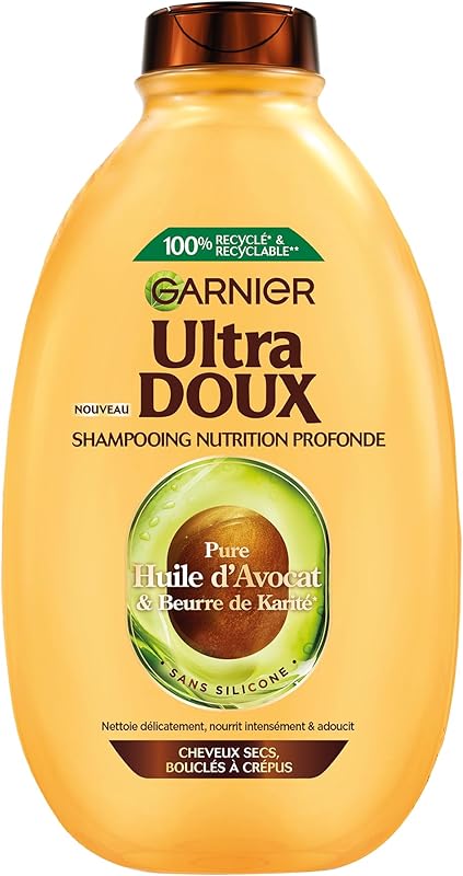 Garnier Ultra Doux - Shampooing Avocat et Beurre de Karité à l'Huile d'Avocat et Beurre de Karité - 600ml