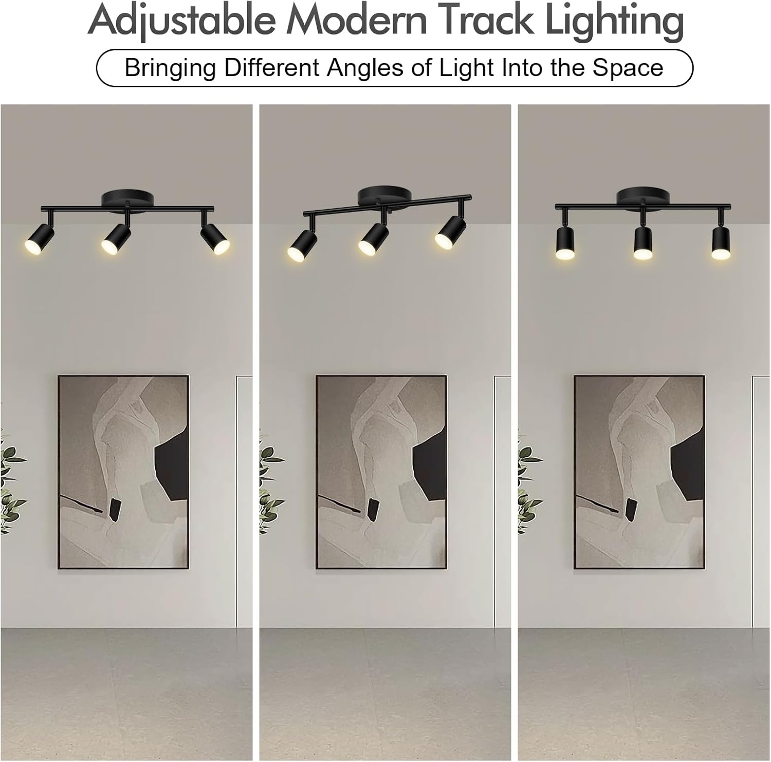 AUQUEE 3 Light Track Lighting Fixtures Ceiling, 12W/2700K Black Track Lighting with Acrylic Lampshade & Rotatable Light Heads, 20000hrs Lifespan, Modern LED Track Lights Ceiling for Kitchen/Hallyway