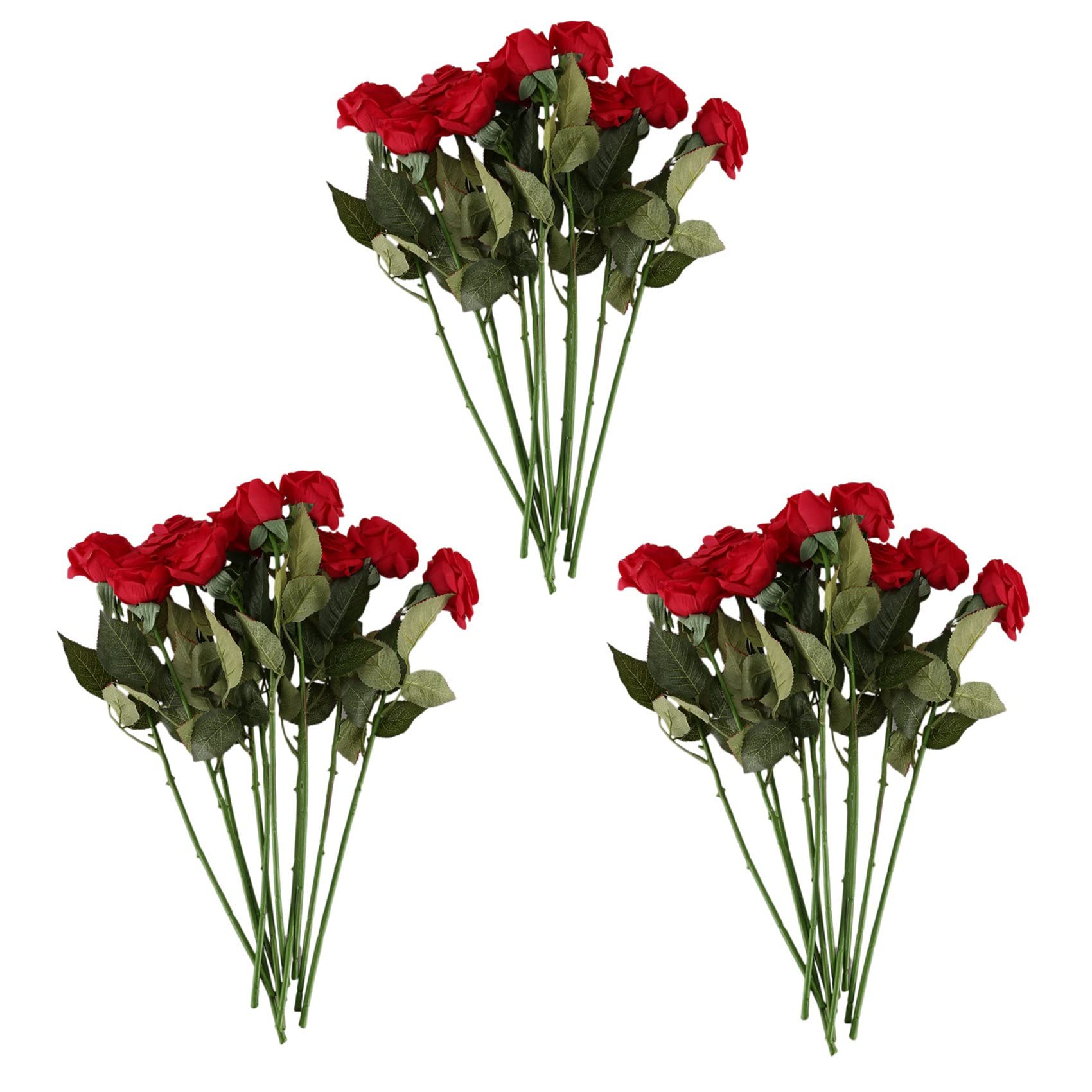 Hndhbfgrt 30 Pcs Latex Real Touch Rose Decor Rose Silk Flowers Floral Wedding Bouquet （Dark Red）