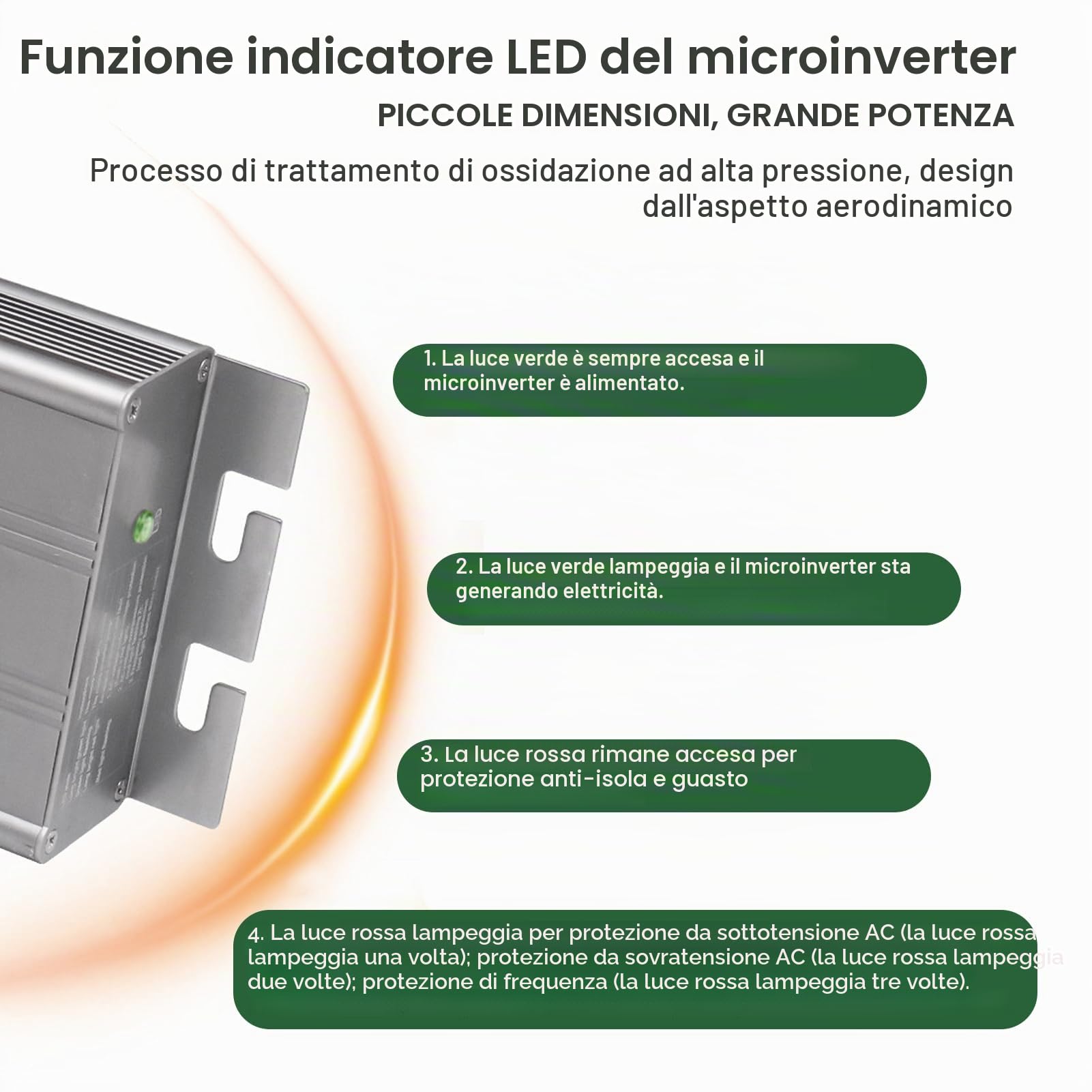 Micro Inverter Solare MPPT, Regolatore di Carica Fotovoltaico Impermeabile a Onda Sinusoidale Pura, 120 V AC 230 V, Tasso di Conversione Elevato, Materiale in Lega di Alluminio