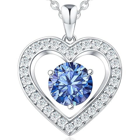 lulupanda 31-Stone Birthstone Heart Necklace for Women | 2ct Moissanite & 30 Sparkling Accents | Valentine's Day, Birthday,Mother's Day, Christmas Gift for Wife, Mother, Girlfriend