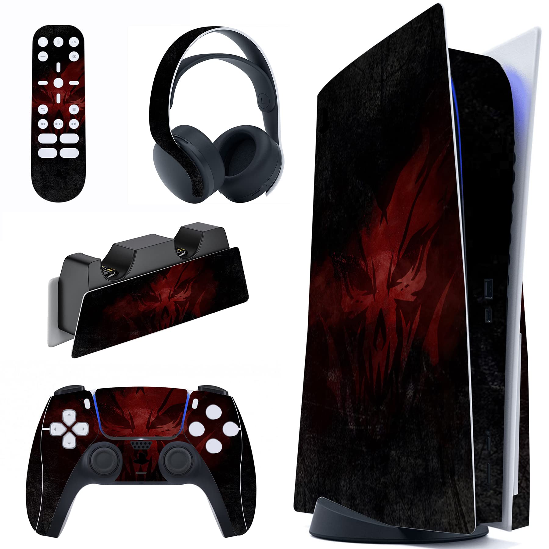 playvital Lich Demons Full Set Skin Decal for ps5 Console Disc Edition, Sticker Vinyl Decal Cover for ps5 Controller & Charging Station & Headset & Media Remote