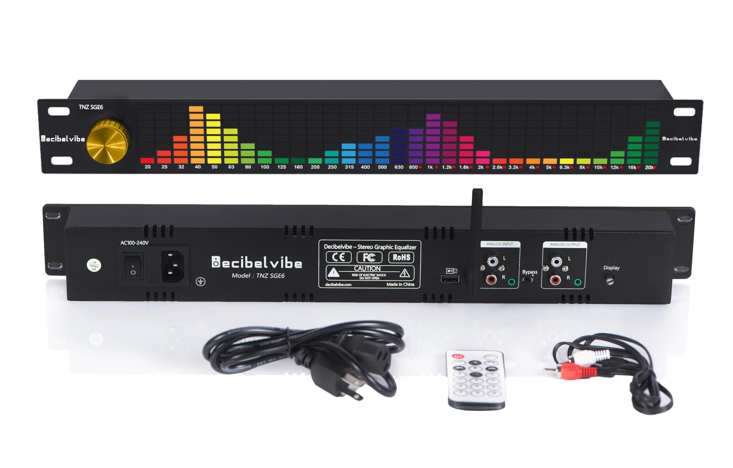 Decibelvibe TNZ SGE6 - Equalizzatore grafico audio con ingresso/uscita RCA-Jack 3.5, ingresso wireless tramite microfono integrato, ingresso USB e Bluetooth, preamplificatore audio per sistemi