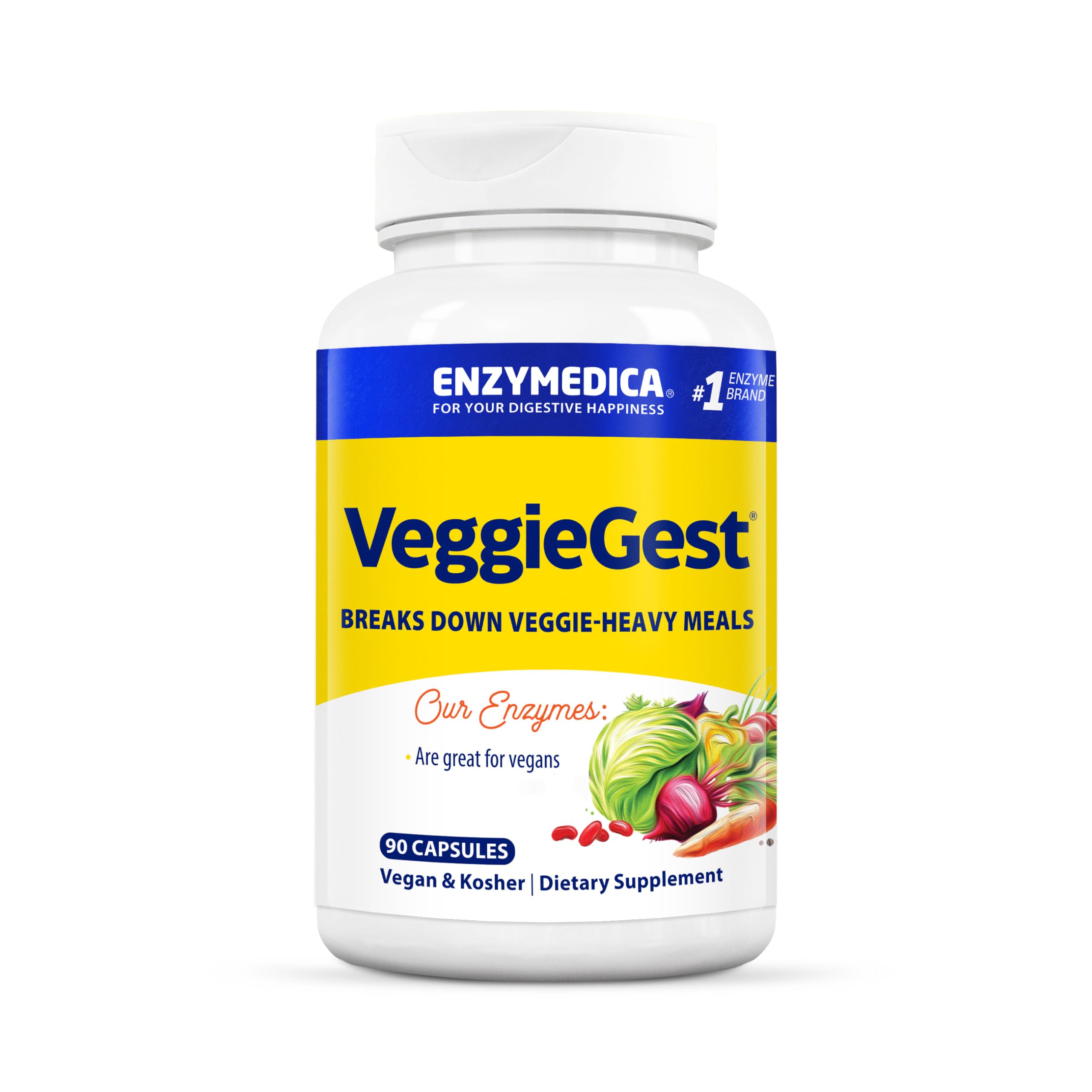 Enzymedica, VeggieGest, 90 vegane Kapseln, 22.000DU Amylase & 15.000HUT Protease je Dosis, Glutenfrei, Sojafrei, GMO frei, Geschmacksneutral