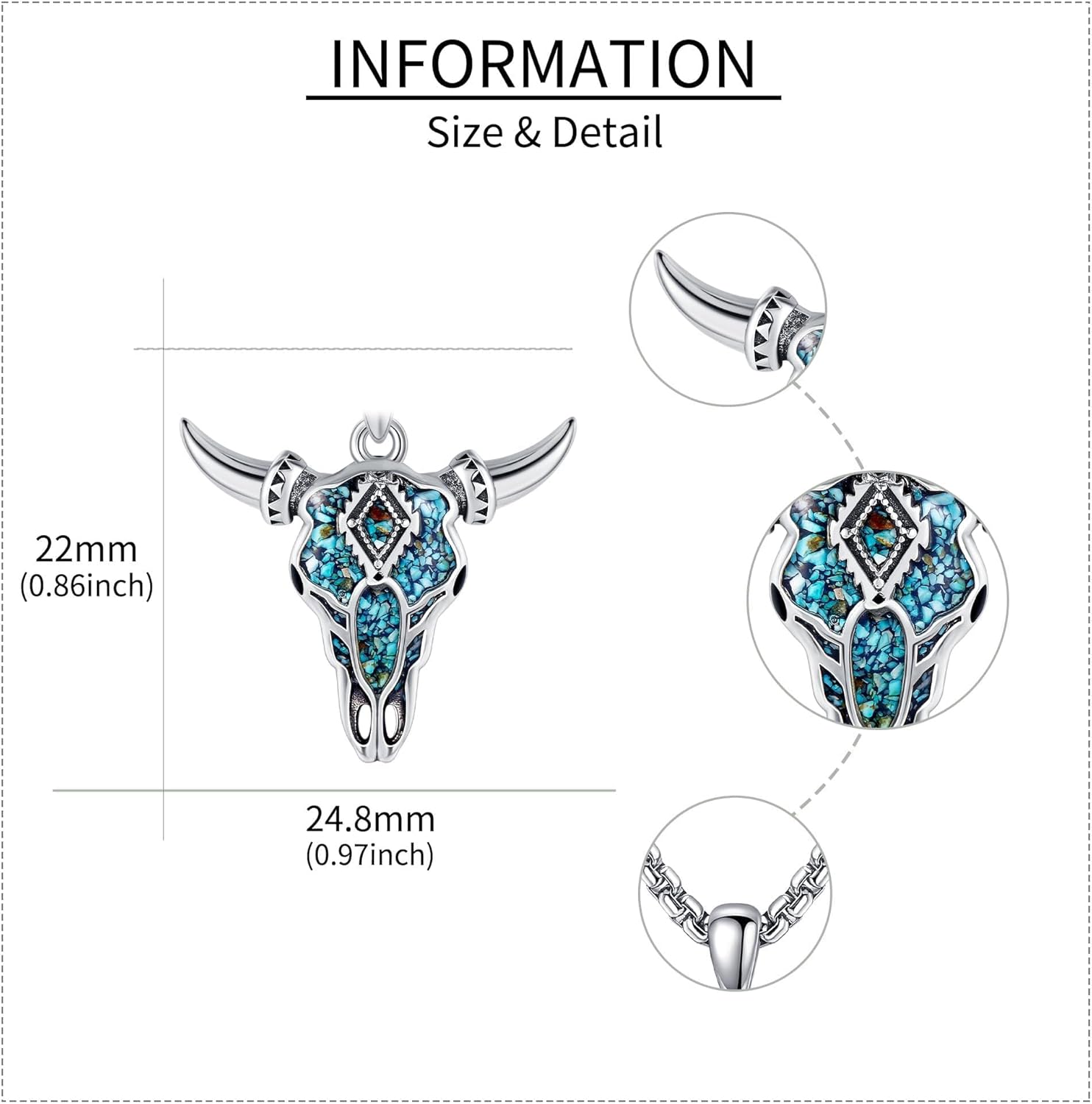Turquoise Cow Skull Necklace Sterling Silver Cow Head Pendant Western Christmas Jewelry for Women