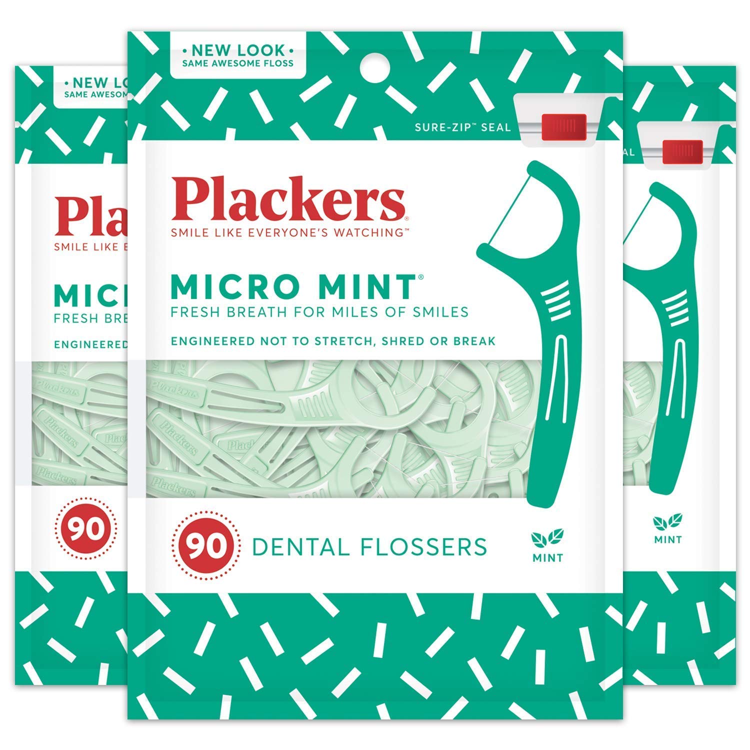 Plackers Micro Mint Dental Flossers, Fresh Mint Flavor, Fold-Out Toothpick, Super Tuffloss, Easy Storage with Sure-Zip Seal, 150 Count : Health & Household