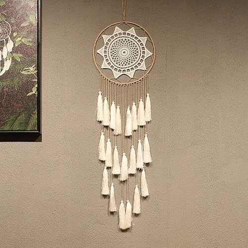 Miniatura 1 de Artilady Atrapa-sueños de macramé para habitación con borlas para colgar en la pared hecho a mano decoración del hogar con adorno de plumas regalo