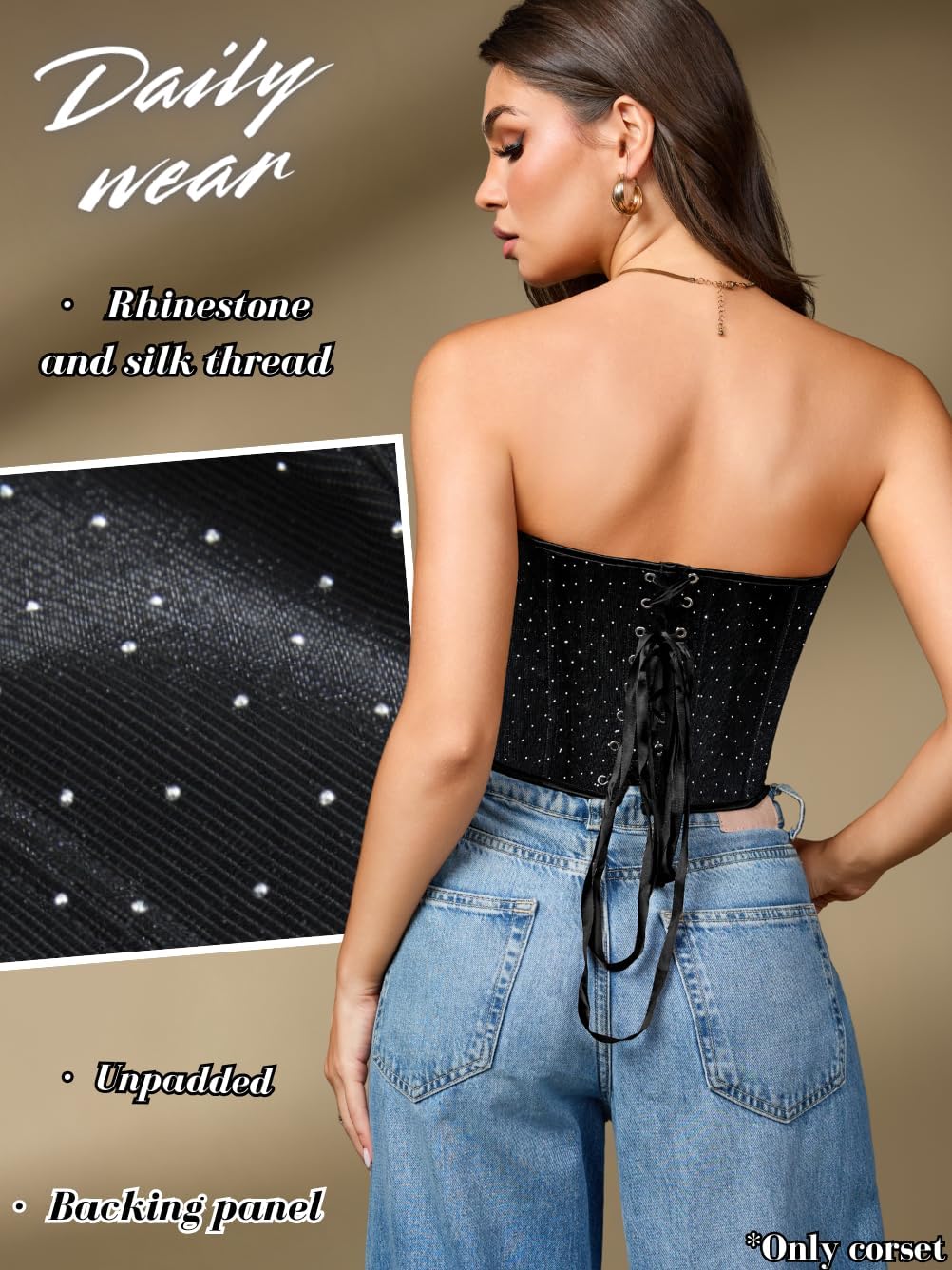 Boned Lace Up Corset Top For Women, Heart Overbust Strapless Vintage, Sexy Bustier Crop, Party Club Outfits - Image 3