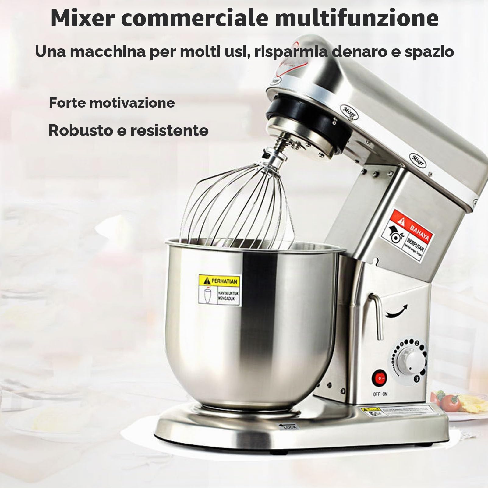 Impastatrice planetaria, impastatrice per Alimenti, impastatrice elettrica per Dolci da 10 Litri e 500 W, con Ciotola, Gancio, Frusta, separatore per Uova, per Pasticceria, Pizzeria, ristora