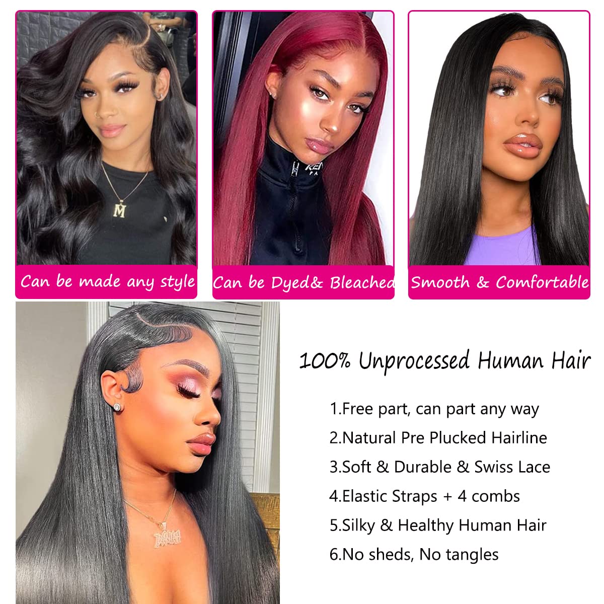 Straight Lace Front Wigs, 13x4 HD Transparent Straight Lace Frontal Wigs Human Hair with Baby Hair 180% Density Bleached Knots Virgin Glueless Human Hair Wigs (Black, 28 inch)