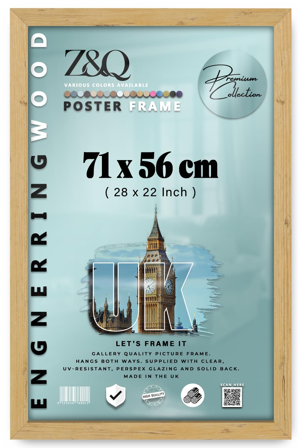 Z&Q - Premium Eton Wood (71 x 56 CM) Wall Gallery Frame | Ideal Wall Decor for Livingroom 28 x 22 Inch Frame for Art and Home Décor [ Pine ]