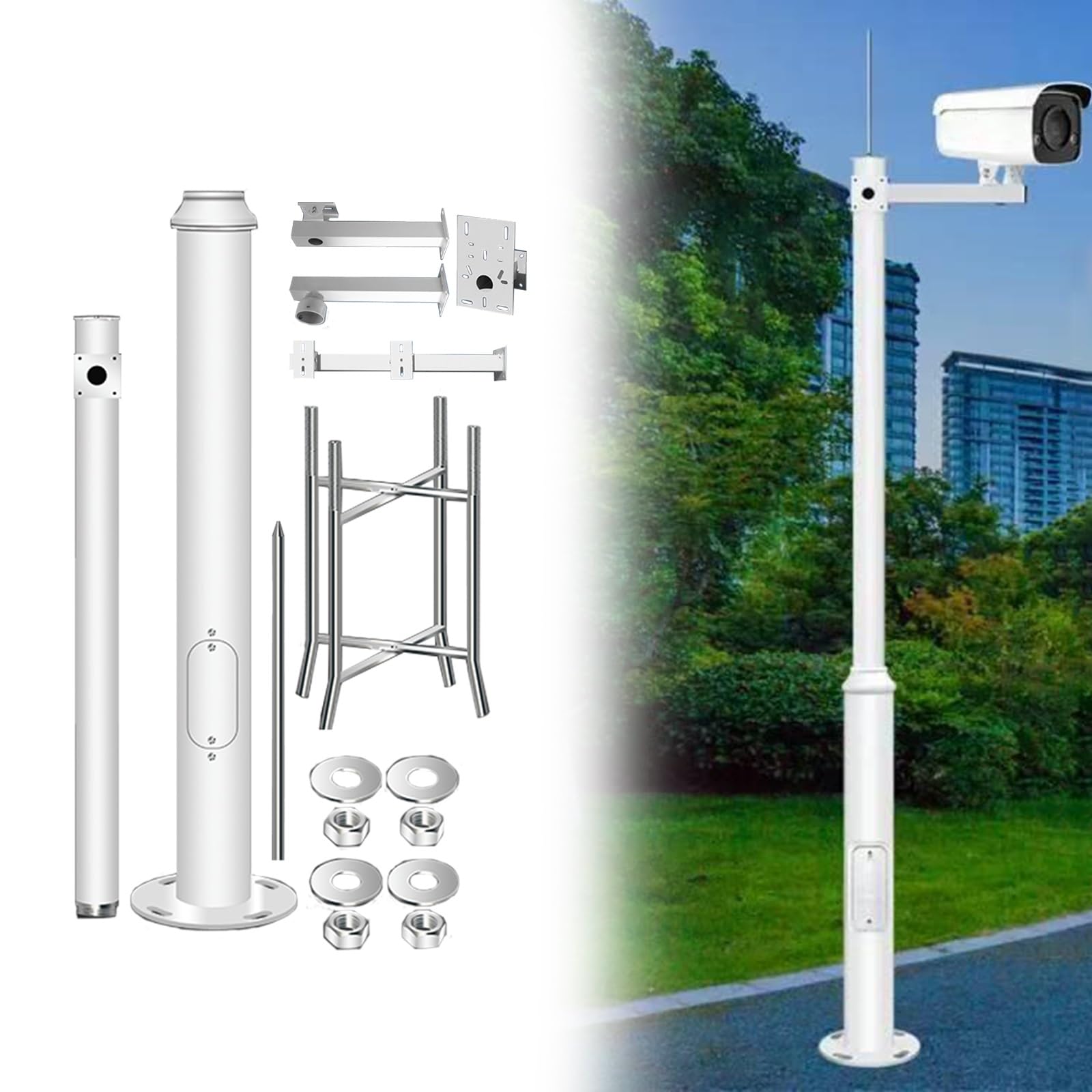 MRVAKDYDI Weatherproof Steel Surveillance Post, White Surveillance Pole Multiple Sizes 4 Brackets Lightning Rod Rebar Cage(550cm (3 Sections) H)