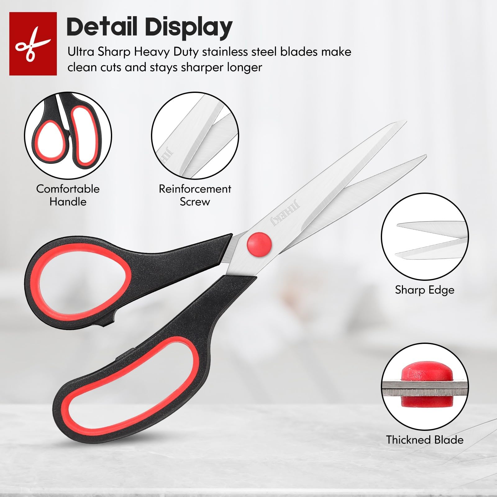 JIHEKJ Scissors Bulk Black 6-Pack, All Purpose, Stainless Steel, Sharp, Office/Home/General Use, Craft Supplies, High/Middle School Classroom, Older Kids, Right/Left Handed 3