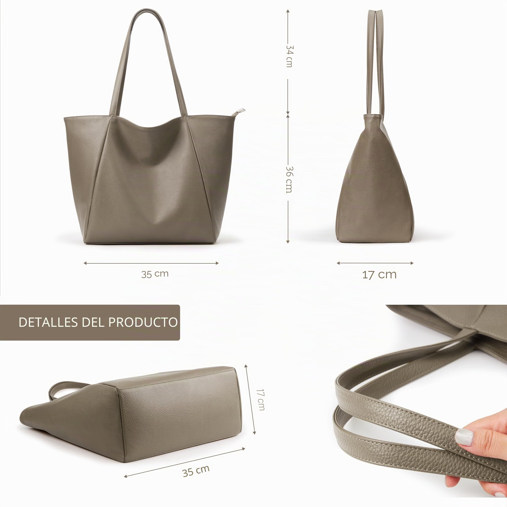 KALIDI Bolsos grandes para mujer, con asa superior, de piel sintética, con cremallera, para el trabajo, compras, escuela, viajes