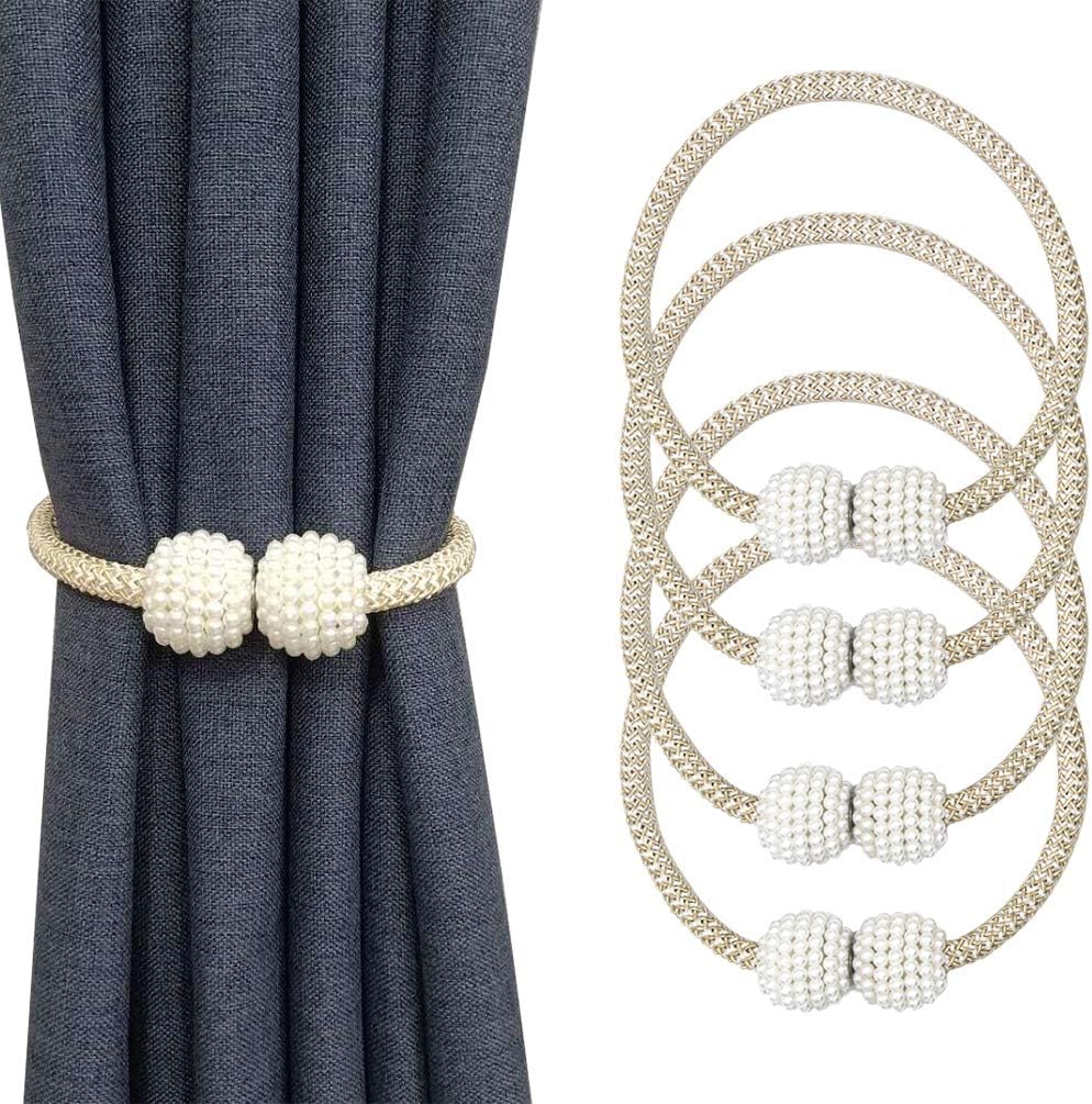 Produktbild von Magnetische Vorhang Raffhalter Beige - 4 Stück Set Für Zuhause, Büro & Hotel Ohne Bohren