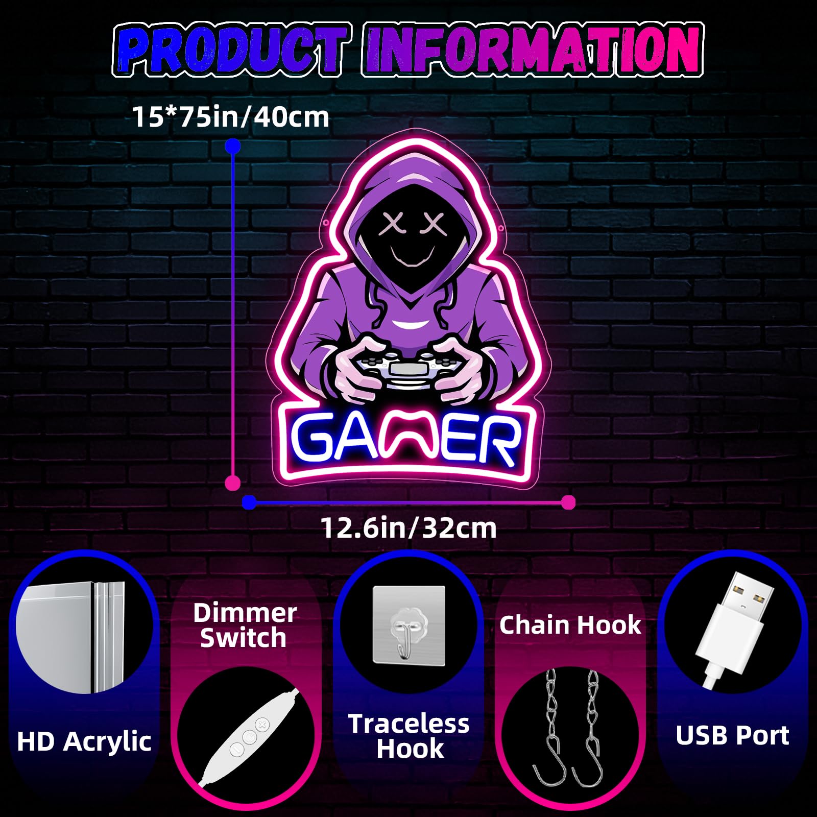 Gamer Man neonowa tabliczka fioletowa