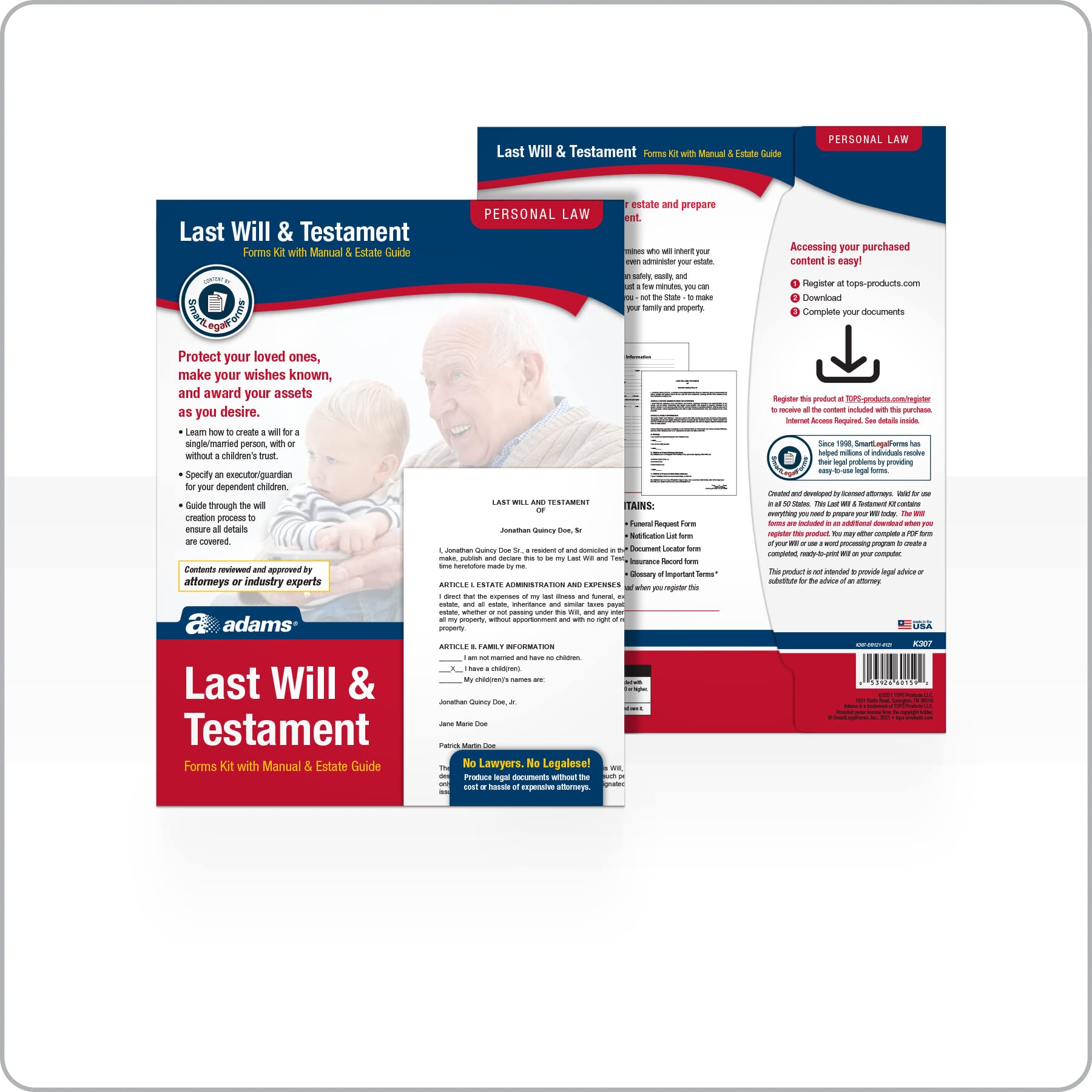 Amazon.com : Adams Last Will and Testament Kit, Forms and Instructions,  Includes CD (K307) : Legal Forms : Office Products