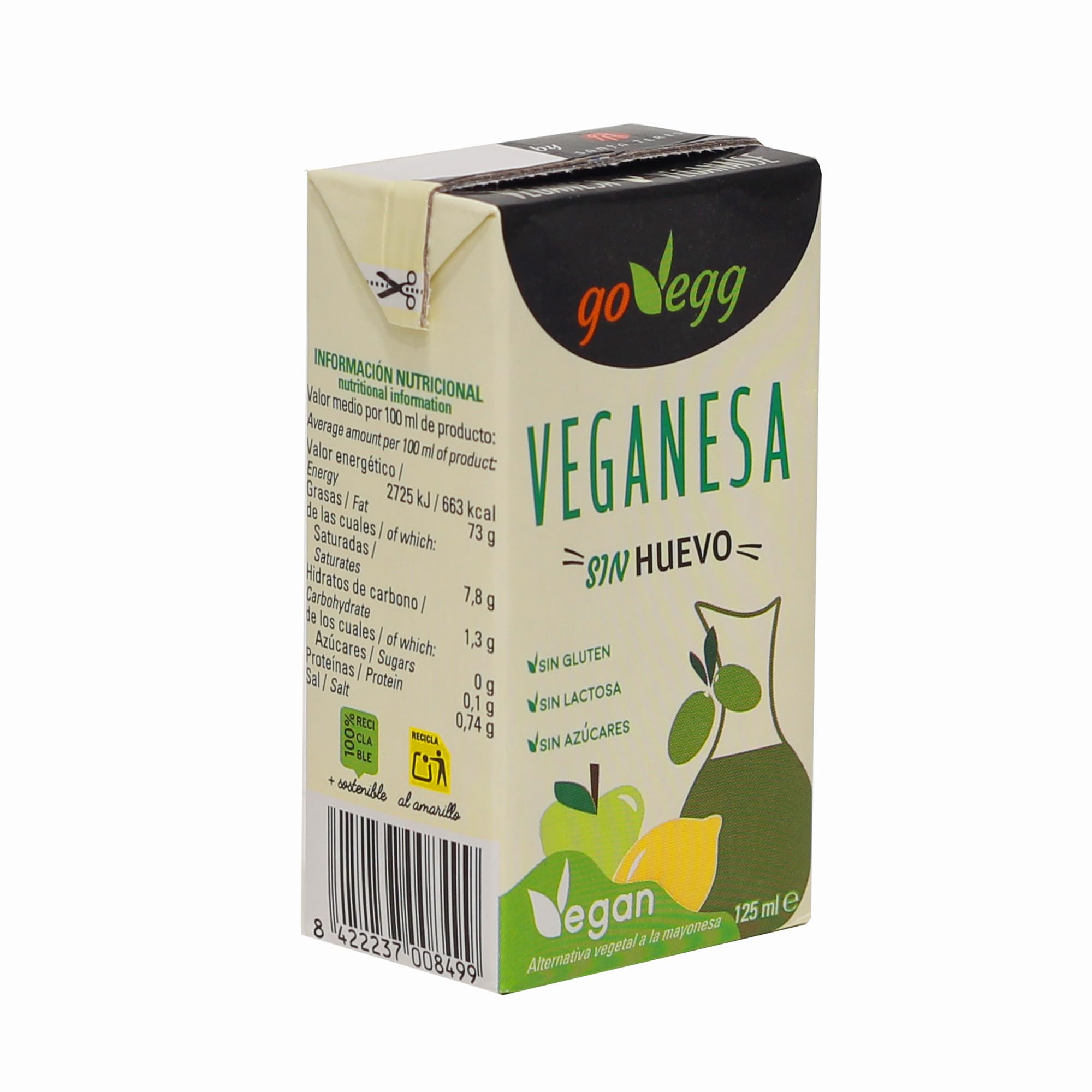 GoVegg - Veganesa, Sin Huevo, Sin Gluten, Sin Lactosa, Sin Azúcares. Alternativa Vegetal a la Mayonesa. 125ml