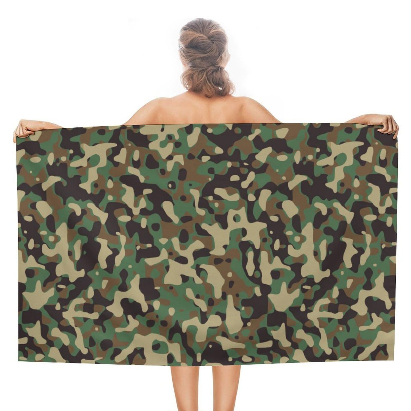 LWORZIIB Beach Towel, Green Camouflage Pattern Bath Towel, Absorbent Towel for Swimming, Sports, Travel