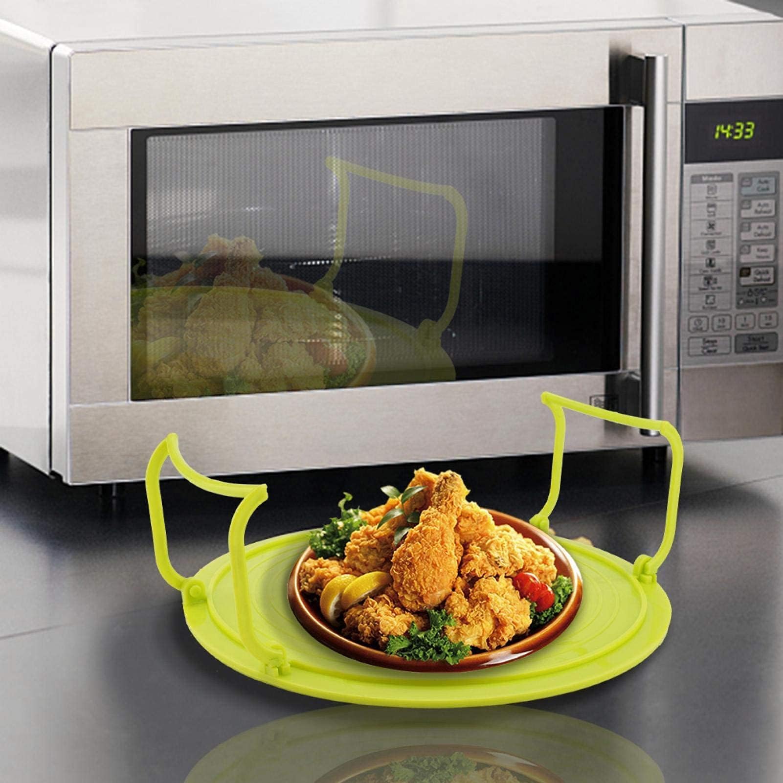 Cyrank Plateau de Grille à Micro-Ondes, Support de Plaque Multifonctionnel en Plastique, Support de Cuisson pour Four à Micro-Ondes Plateau de Cuisson à la Vapeur Pliable à Plusieurs Niveaux (Vert)