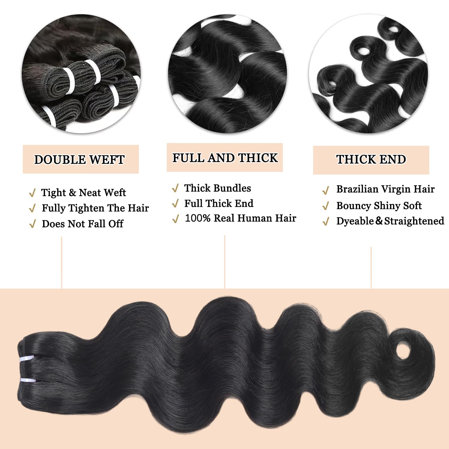 Brazilian Virgin Human Hair Extensions 12A Body Wave 18-24 Inch 4 Bundle 12A Human Hair Bundles 18 20 22 24 Inch Multiple Lengths  main image 2