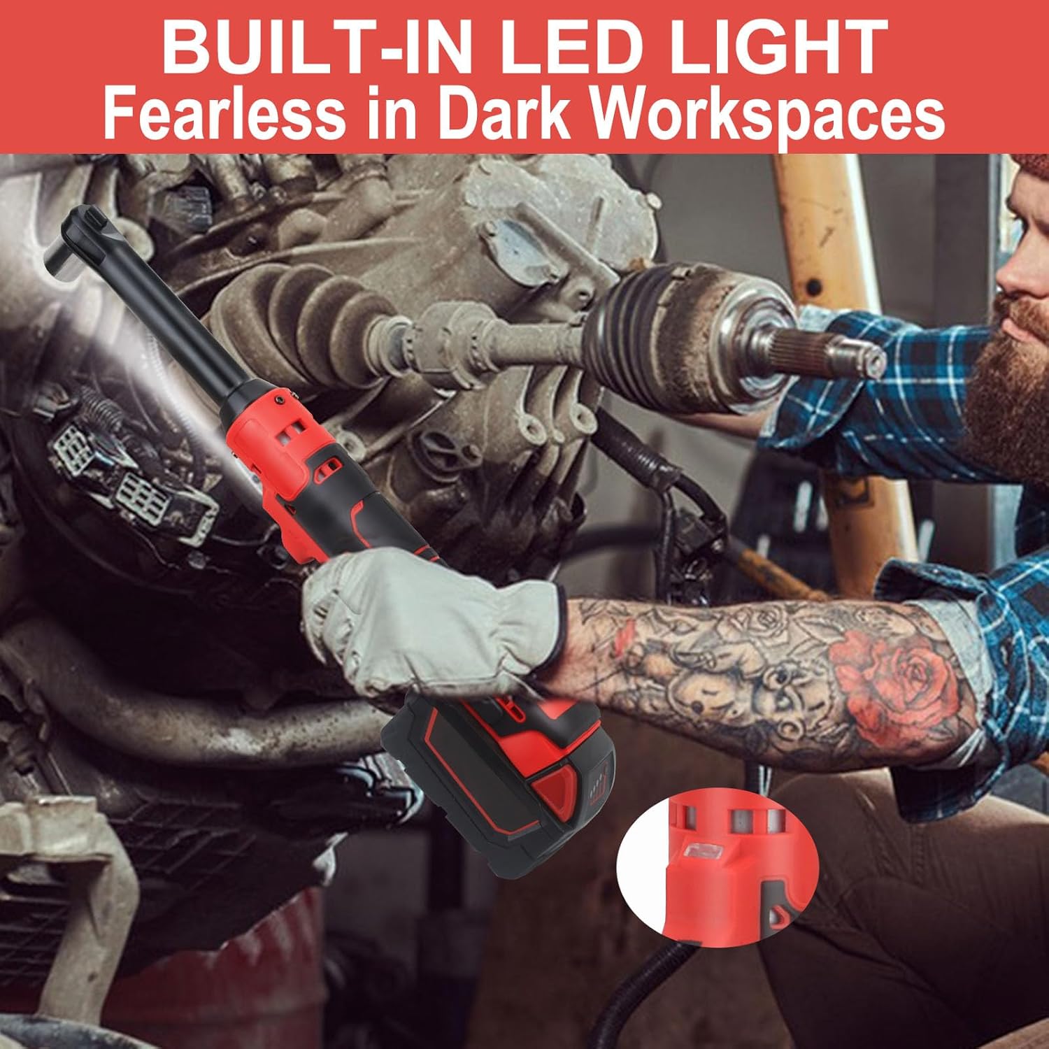 Cordless Ratchet for Milwaukee 18V Battery, 3/8" Electric Ratchet 18V Cordless Ratchet Wrench 74Ft-Lbs with Reinforced 6.3 inch Head, 1/2" and 1/4" Adapter, 3" Extension Bar (Total 11 ‎Accessories)