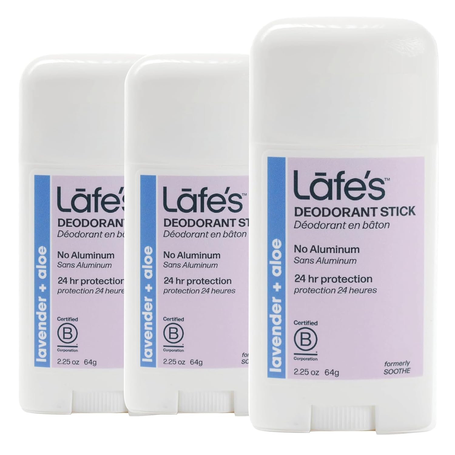 Lafe's Natural Deodorant | 2.25oz Aluminum Free Natural Deodorant Stick for Women & Men | Paraben Free & Baking Soda Free with 24-Hour Protection (Lavender and Aloe, 2.25 Ounce (3-Pack))