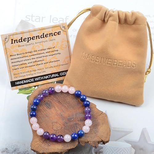 Vista 339 de MASSIVE BEADS Pulsera elástica de yoga hecha a mano con piedra natural, cristal curativo, energía, regalos para adultos unisex de 0.157 in, 0.236