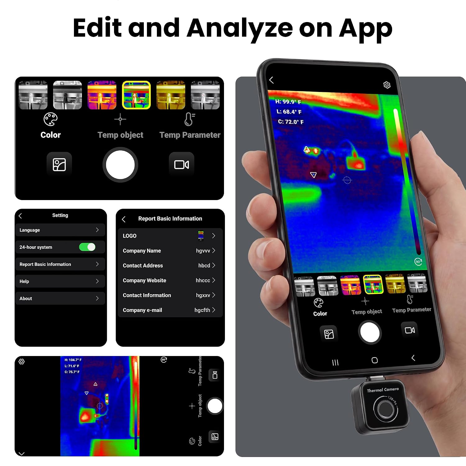 Thermal Camera, Thermal Imaging Camera for Android, 128x96 Ture IR Resolution Infrared Camera, 14℉ to 842℉（-10℃ to 450℃), 10 Color Palettes