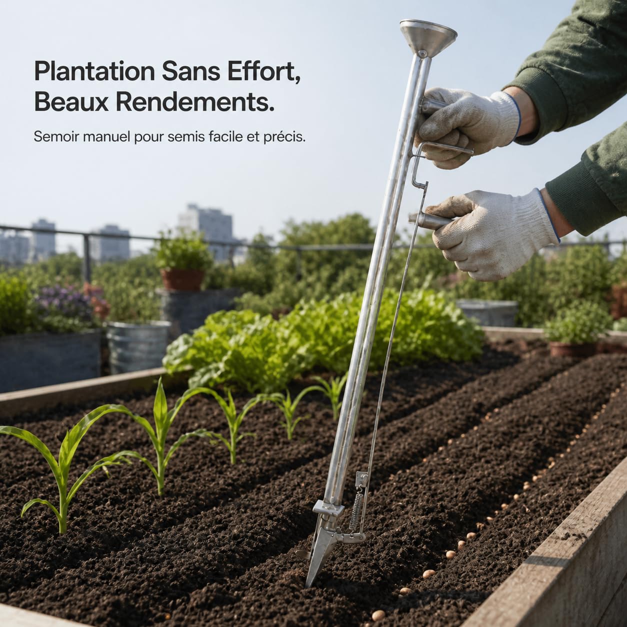 Semoir Manuel Métal Galvanisé Réglable | Construction métal galvanisé, millet, profonur ajustable, pour , , soja, légumes, pour semis, pour ferme