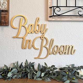 Wooden Baby in Bloom Sign for Backdrop, 13.7 * 17.7inch Baby Shower Decorations for Girl or Boy Baptism Gender Reveal Pregnancy Party Photography