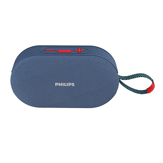 PHILIPS Audio TAS1400BL Wireless Bluetooth Speaker with Deep Bass, Passive Radiator, 12W Sound Output, 1200mAh Rechargable Battery, RGB Light Modes, 10H Playtime, Supports TF/USB/BT Modes (Blue)