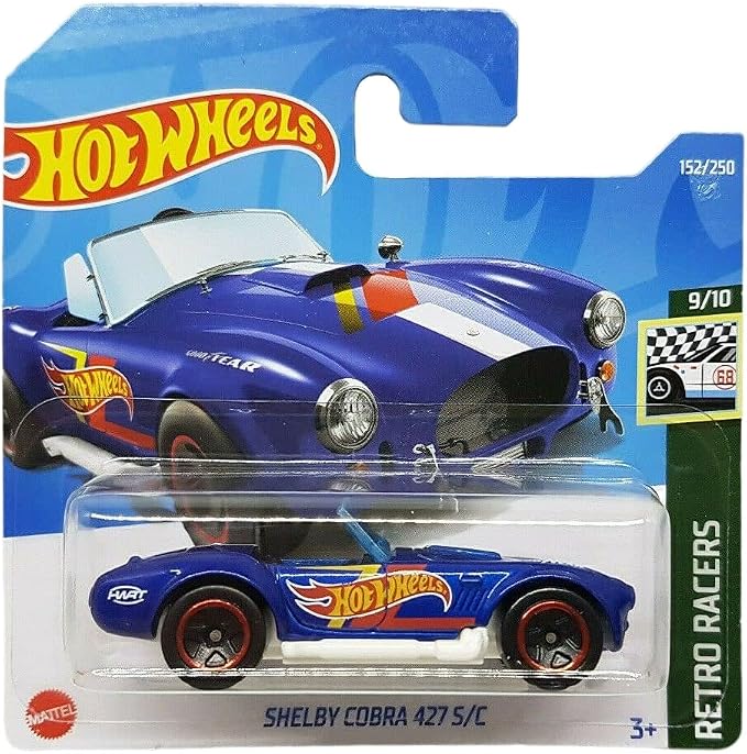 Hot Wheels Shelby Cobra 427 S/C - Escala 1:64 - Embalaje plano (FFP) - Azul oscuro o negro - Coche de carreras - Adultos - Unisex