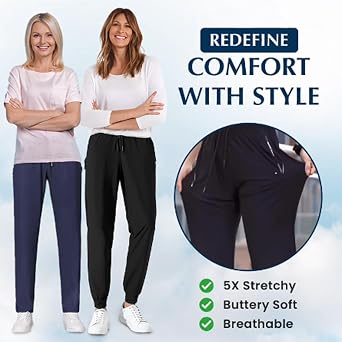 Stretch Active Pants for Women Over 50, Women's Ultra Stretch Breathable Casual Quick Drying Comfy Fit Hiking Pants (US, Alpha, XX-Small, Regular, Regular, Black Jogger)