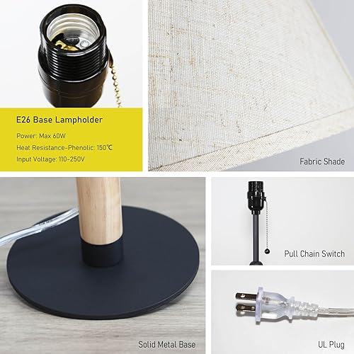 Miniatura 4 de PSDSSHIIS Night Table Lamp Bedside Lamps for Nightstand Lamp for Bedroom Living Room End Tables 3-Color Temperatures Pull Chain Switch Wood Fabric