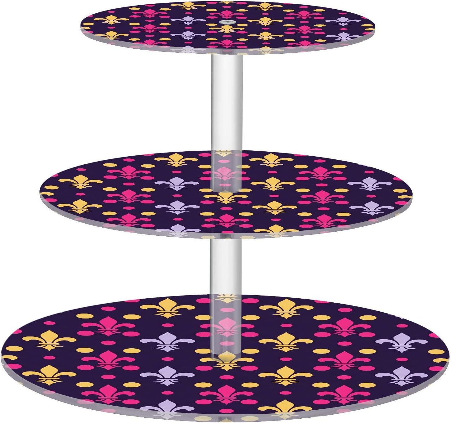 3 Tier Round Cupcake Stand Acrylic cupcake holder cupcake display stand Fleur-de-lis Pattern Cupcake Tower Stand for Wedding party celebration Graduation