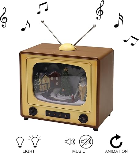 Miniatura 5 de Moments in Time Decoración de mesa iluminada pintada a mano con luces LED, árbol en movimiento, 8 canciones clásicas, funciona con pilas