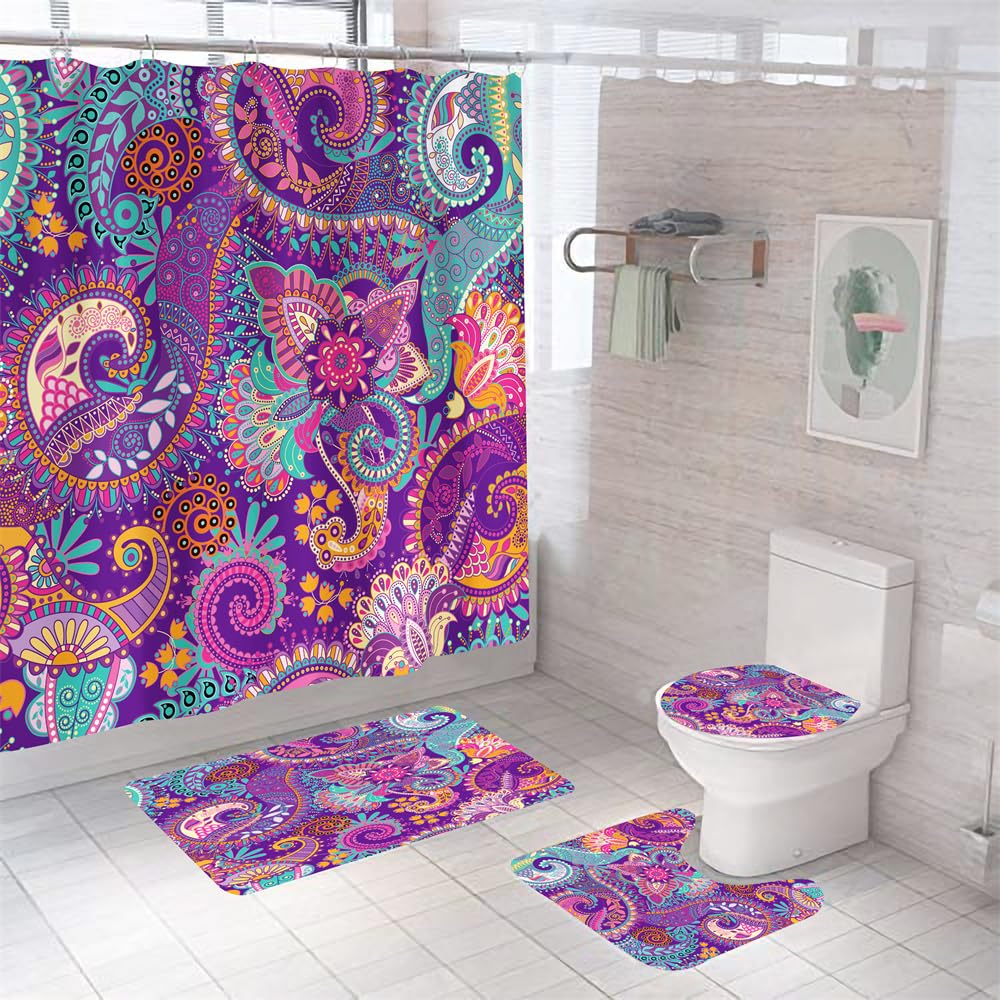 Tapis salle de bain absorbant lot de 3 tapis de douche lavables antidérapants violets