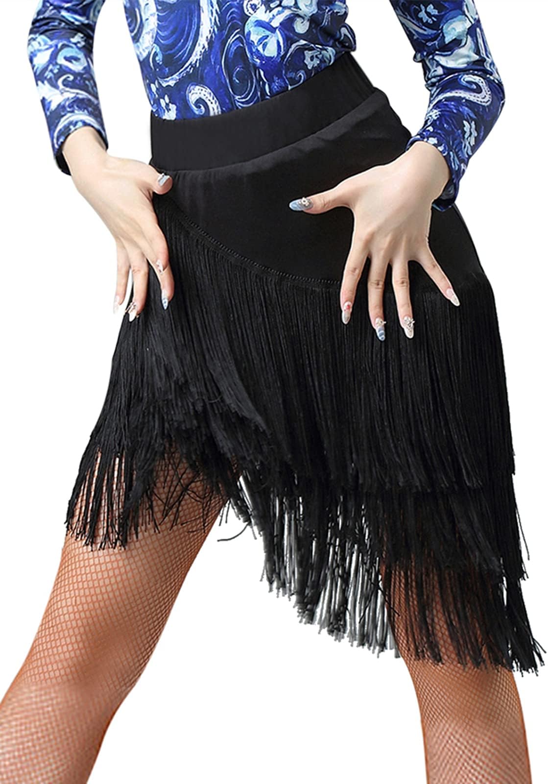 ZX Women's Latin Salsa Tango Dance Skirt Hip Scarf Smooth Swing Irregular Dancewear Ballroom Dance Dresses for Practice