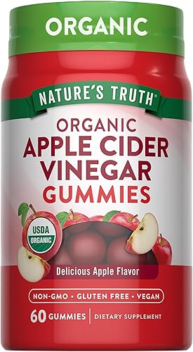 Nature's Truth Gomitas orgánicas de vinagre de sidra de manzana | 60 unidades | Suplemento vegano, sin gluten y sin OMG | USDA Orgánico | Sabor a