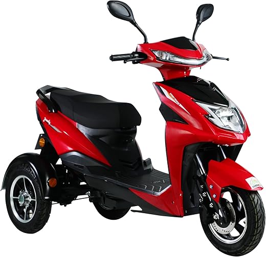 AMO Jaunty 3W Low Speed Electric Scooter Non-RTO 75Km-100Km Range, Red and Black with Lithium Battery And Portable Charger