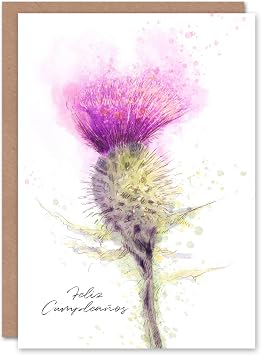 Artery8 Feliz Cumpleanos Flor De Cardo Escoces Acuarela Tarjeta de Cumpleanos Birthday Card