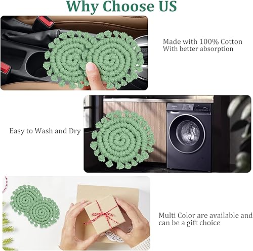 Miniatura 4 de Paquete de 2 posavasos de algodón para portavasos de automóvil, portavasos de automóvil, soportes para bebidas, lindos soportes de macramé bohemios,