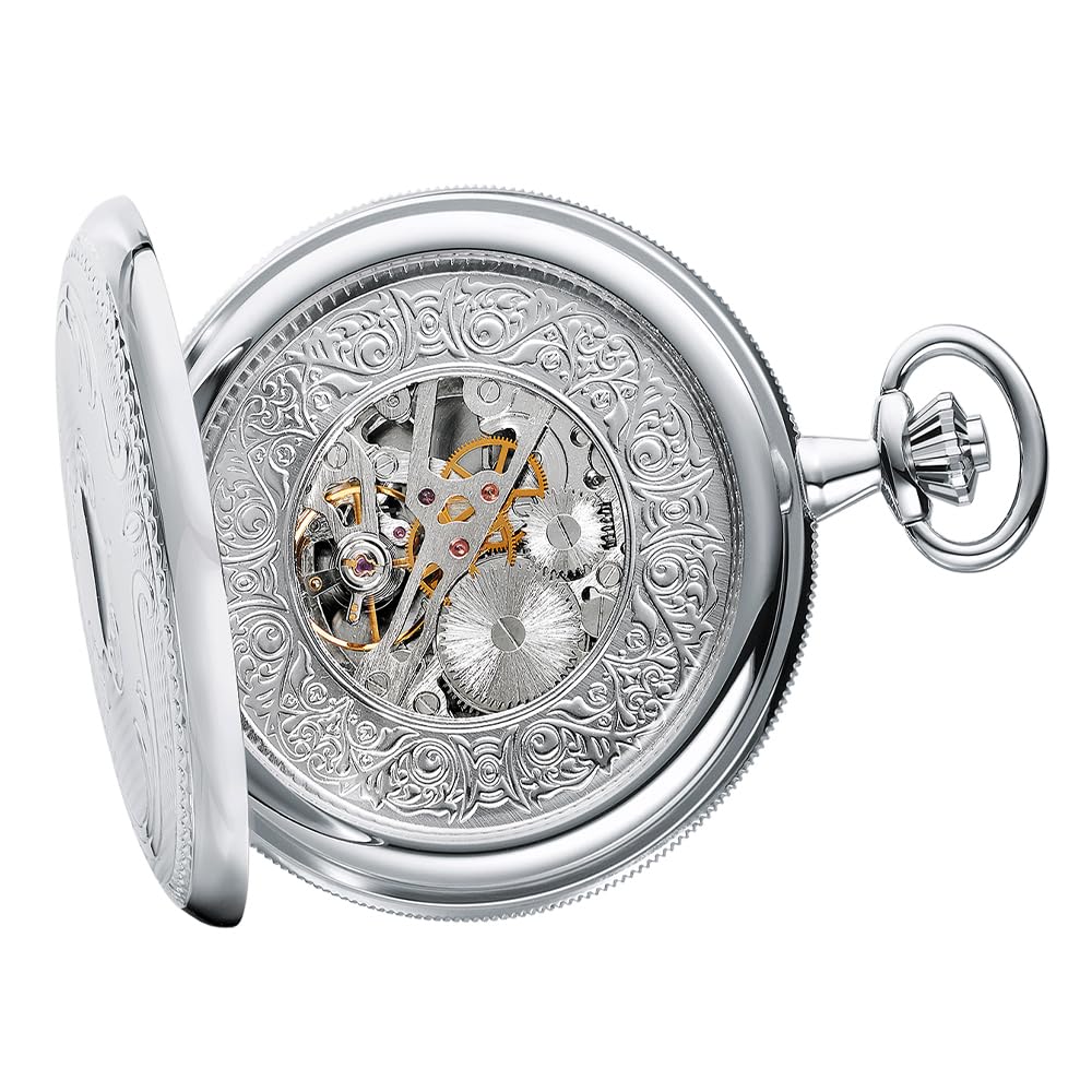 DUGENA Taschenuhr für Herren – Mechanische Uhr mit Handaufzug, Edelstahlgehäuse & Kette – Klassische Kettenuhr im Vintage-Stil, Modell 4460637-1, inspiriert von traditioneller Uhrmacherkunst