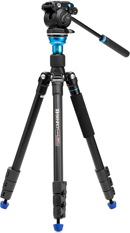 Trípode de vídeo de viaje de aluminio Aero 2 PRO, se convierte en monopié, bloqueos de patas abatibles, columna niveladora y cabezal de vídeo S2PRO (A1883FS2PRO)