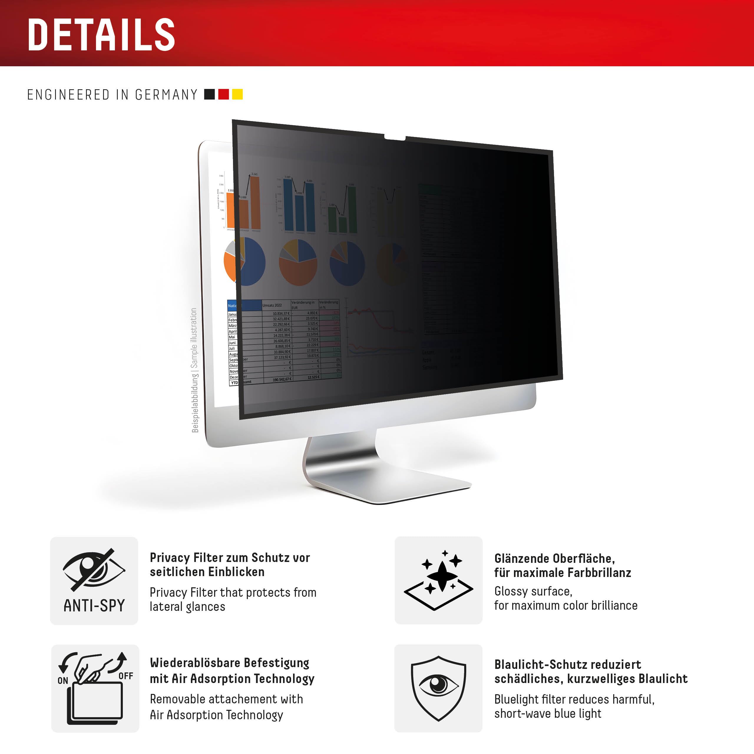 Displex PRIVACY SAFE Magnetischer 2-Wege Blickschutzfilter für Apple iMac 24" M1 (2021)/ M3 (2023)/ M4 (2024)