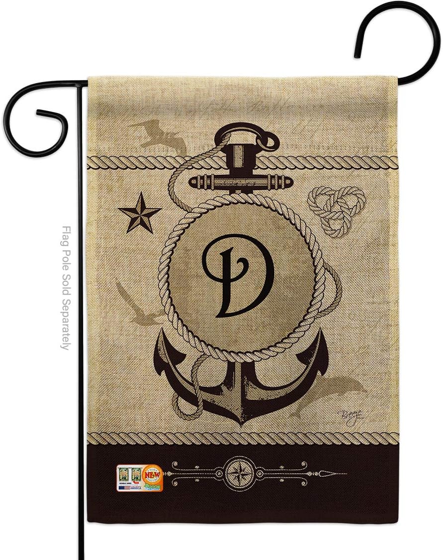 Nautical D Initial Burlap Garden Flag Monogram Coastal Anchor Sailor Sea Shells Outdoor Summer Ocean Small Decorative Gift Yard House Banner Double-Sided Made In USA 13 X 18.5