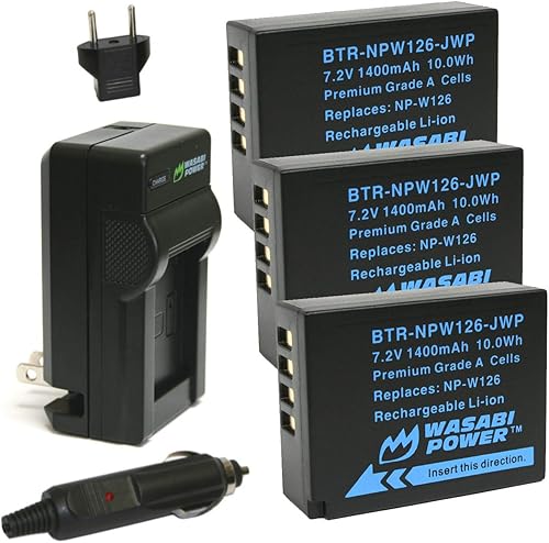 Wasabi Power Batería (paquete de 3) y cargador para Fujifilm NP-W126 y HS50EXR, X-T100, X-T200, X100F, X100V, X-A10, X-E2S, X-E3, X-E4, X-Pro2,